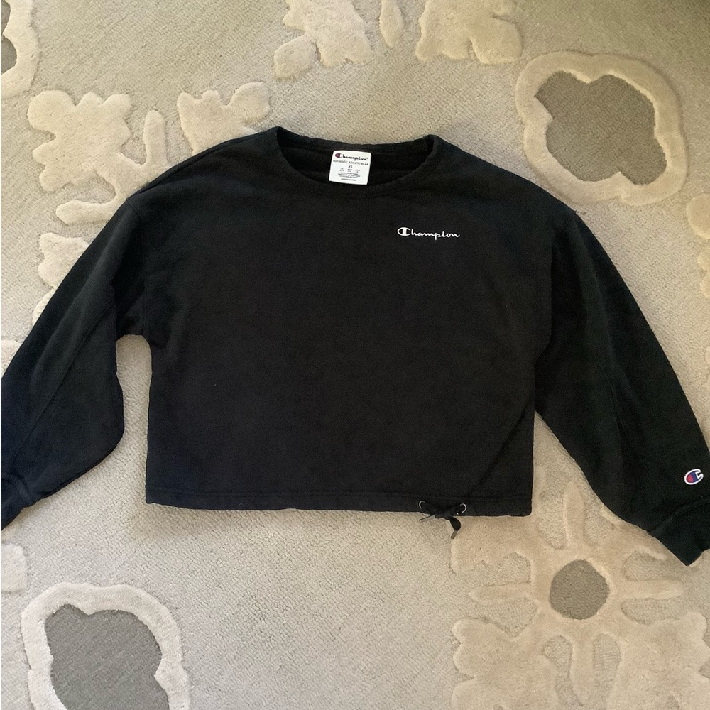 Champion Black Athletic Sweatshirt adjustable cropped tie.